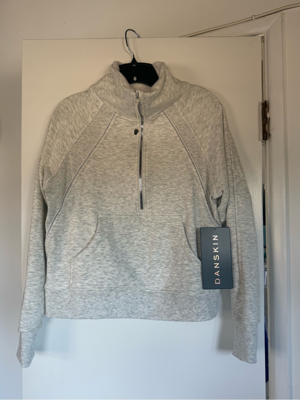 NWT DANSKIN Women's Light Gray Half-Zip Pullover sweatshirt